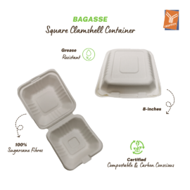 Square Bagasse Clamshell Container
